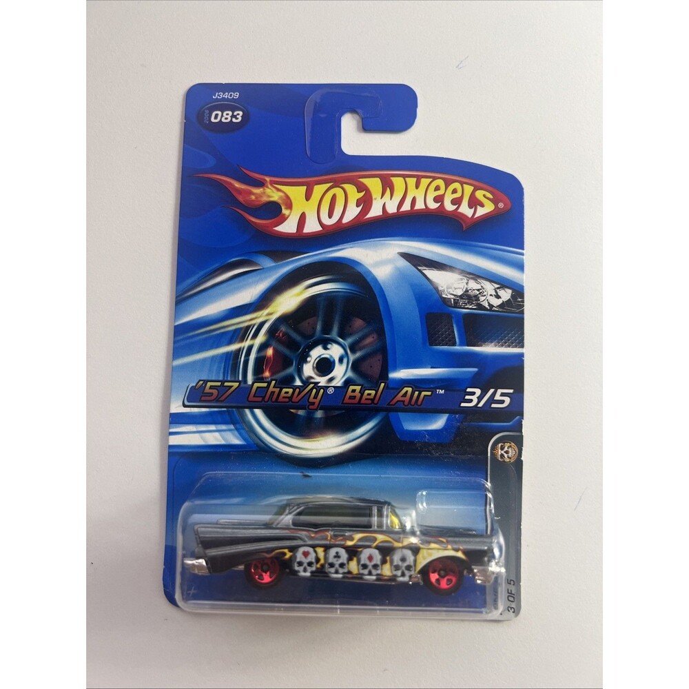 2006 Hot Wheels #83 Bone Blazers 3/5 '57 CHEVY BEL AIR Dark Gray w/Red 5 Spokes